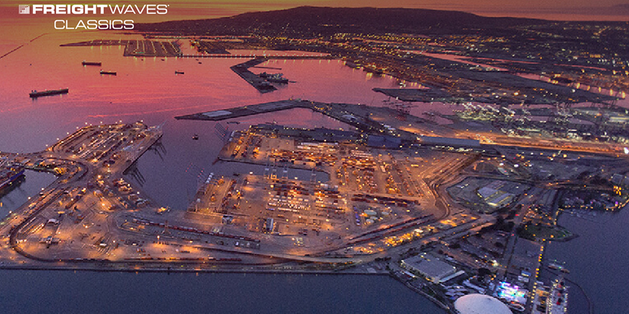 An aerial view of the Port of Long Beach