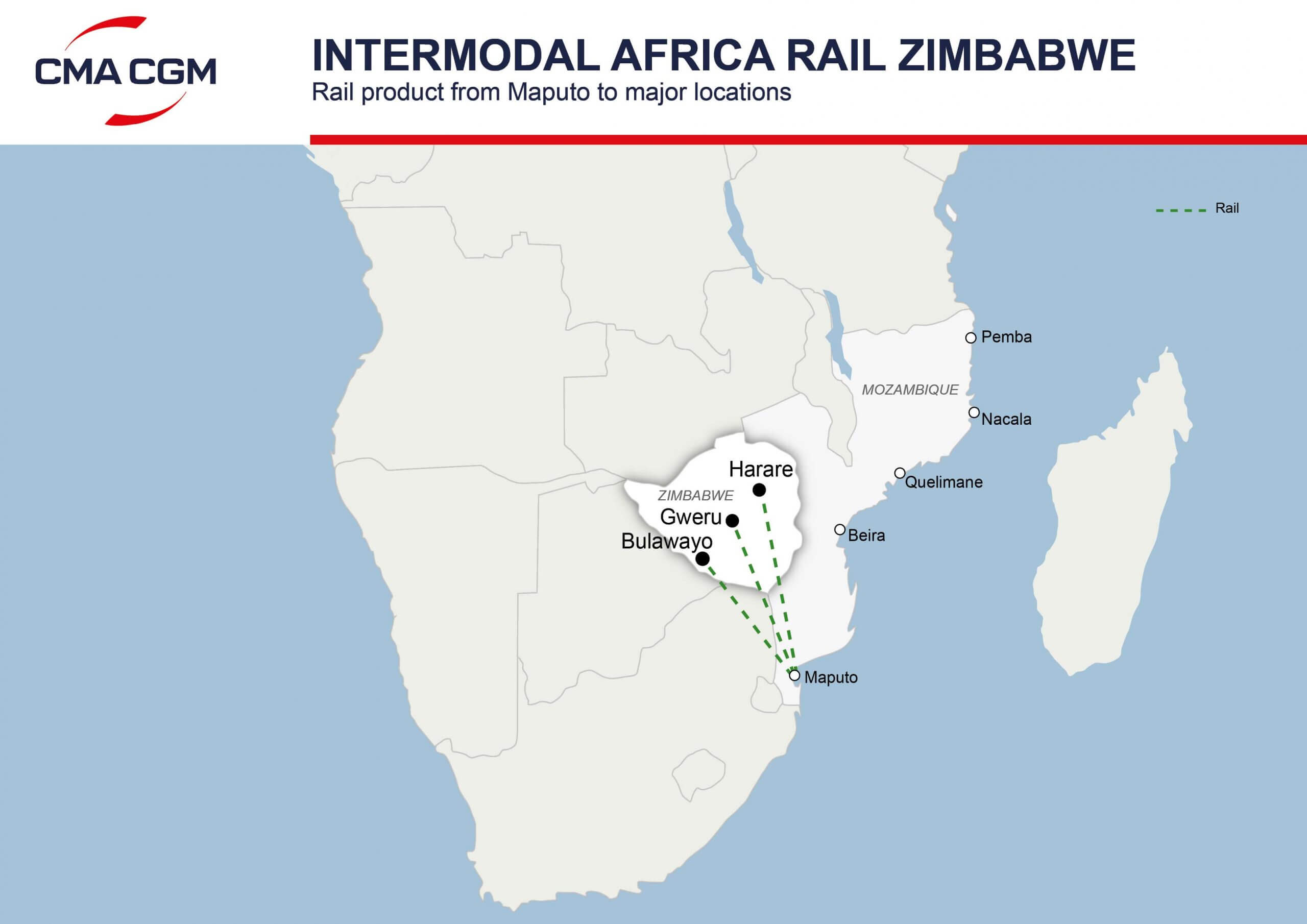 CMA CGM's intermodal rail solutions in Zimbabwe from Maputo Ramp, Mozambique
