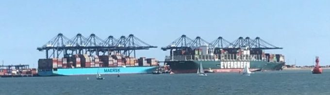 Disaster-hit Ever Given and Maersk Essen pass each other safely at Felixstowe